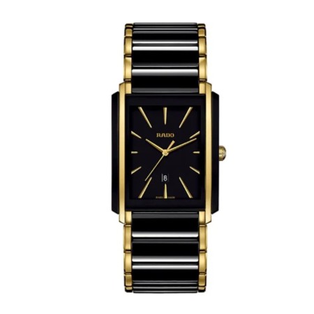 RADO Jublie Integral Quartz Black Dial Gold Plated Ceramic Mens Watch 01