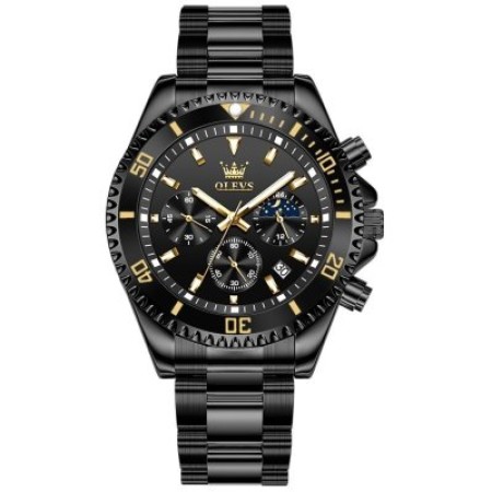 OLEVS 2870 Black Moon Phase Multi-function Stainless Chronograph Sports Calendar Watch for Man.